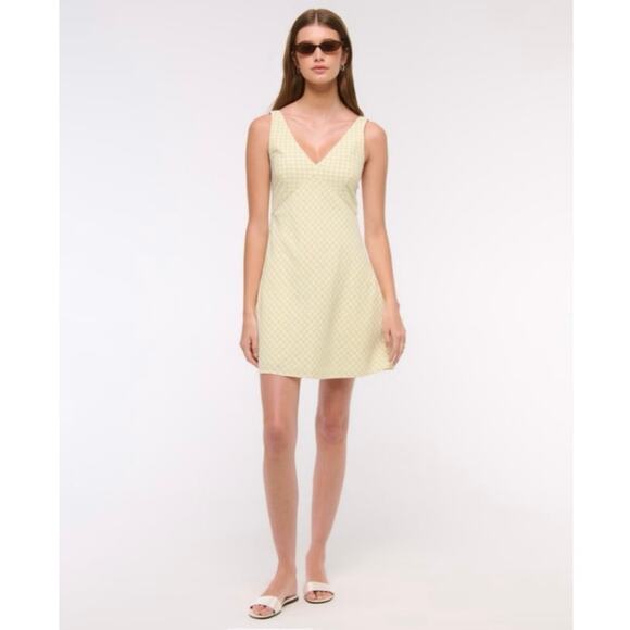 Abercrombie & Fitch Linen Gingham Mini Dress Yellow White V-Neck EUC Sz S - Picture 7 of 11